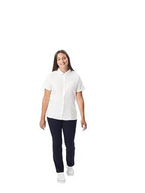 Fitted Wrinkle-Resistant Stretch Oxford Blouse Short Sleeve Button Down
